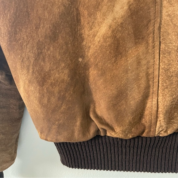 Vintage Richman Genuine Leather Brown Flight Bomber Jacket Faux Fur Collar Sz M - Picture 9 of 10